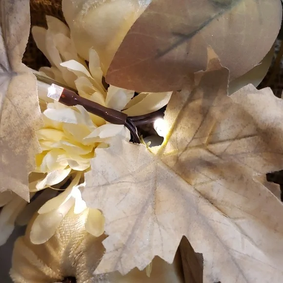The Farmhouse Rachel Ashwell NWT Ivory Pumpkins, Mums Fall Leaves Lighted Wreath - Picture 5 of 7